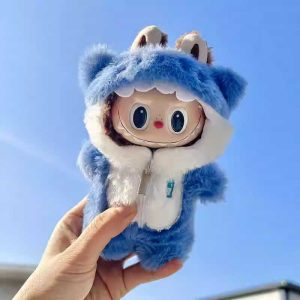 Labubu Blue Shark Onesie – Handmade Zippered Outfit for 17CM/6.7IN Dolls