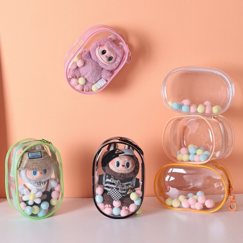 Labubu Display Bag Transparent PVC Dust Proof with Keychain, 18cm/7.1in High - Image 5