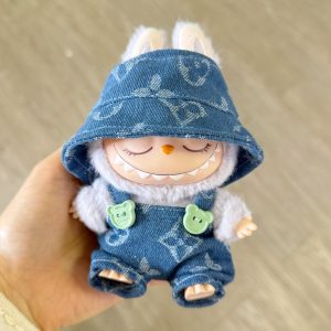 Labubu Clothes Denim Set – Blue Overalls & Fisherman Hat Outfit for 17CM/6.7IN Dolls