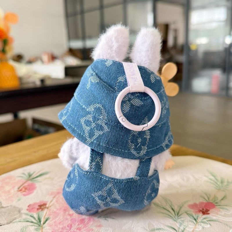 Labubu Denim Outfit – Handmade Blue Overalls & Bucket Hat Set for 17CM/6.7IN Dolls - Image 3