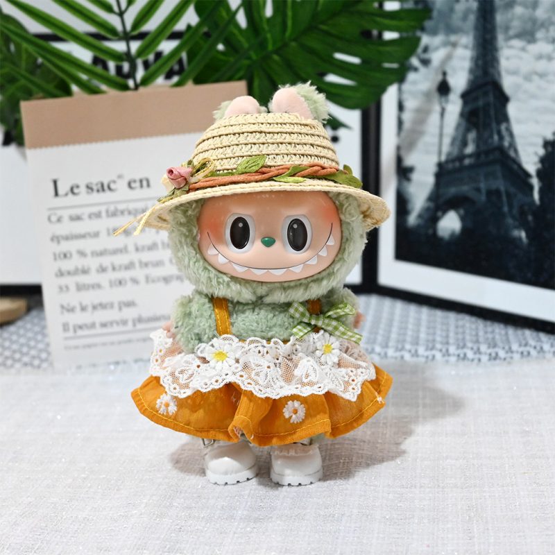 Labubu Clothes – Handmade Lace Dress & Straw Hat Outfit for 17CM/6.7IN Dolls - Image 2