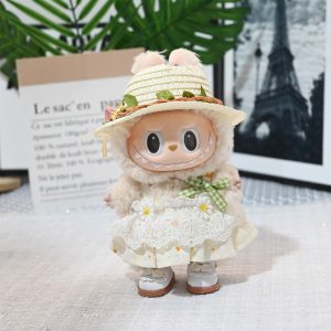 Labubu Clothes – Handmade Lace Dress & Straw Hat Outfit for 17CM/6.7IN Dolls