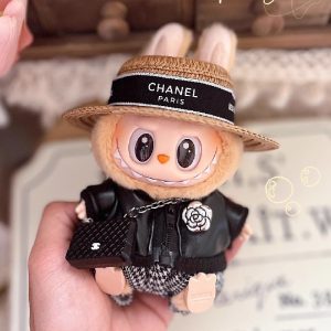 Labubu Clothes Outfit Set – Black Jacket, Pants, Hat & Bag Fashion Ensemble for 17CM/6.7IN Dolls