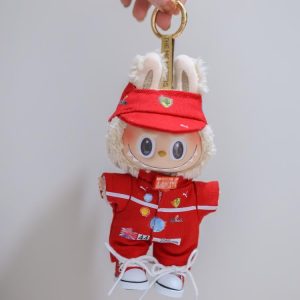 Labubu Red F1 Racing Suit Outfit – Handmade Clothes Set with Cap & Shoes for 17CM Dolls