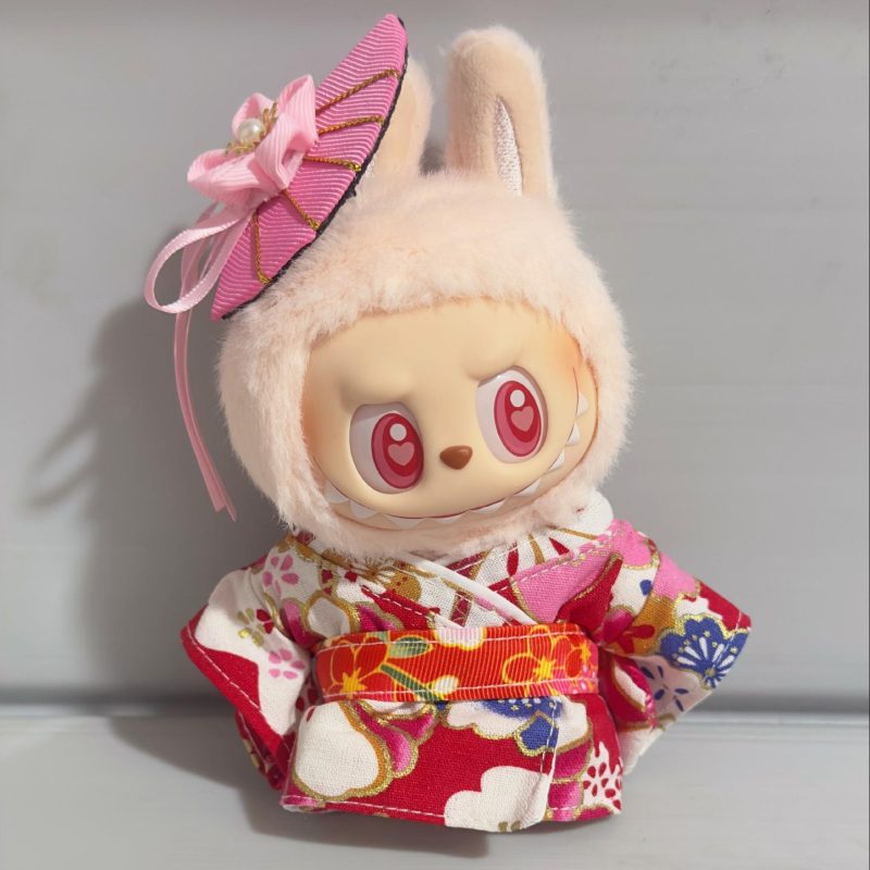 Labubu Girl’s Kimono Outfit – Handmade 2 PCS Traditional Japanese Set for 17CM/6.7IN Doll