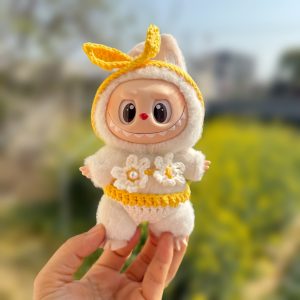 Labubu Sunflower Bikini Set – Yellow & White Floral Summer Outfit for 17CM/6.7IN Dolls
